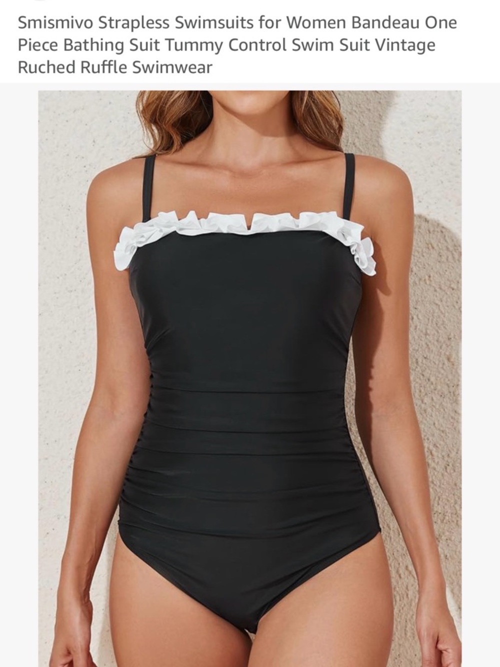 Black One-Piece Swimsuit with White Ruffle Trim
